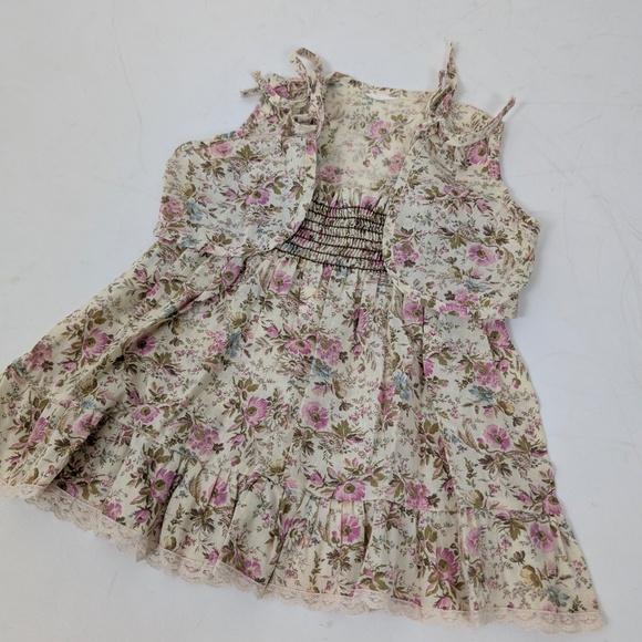 Free With Purchase - 2T 70's Floral Dress and Vest Set Ruching Gathered Ruffles - Picture 5 of 9